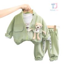 Set de 3 piese cu efect de vafe și ursuleț de pluș Advance Buddy Green