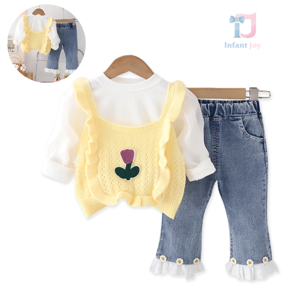 Set de 3 piese cu top tricotat și decor din dantelă Tulip Season Sunshine