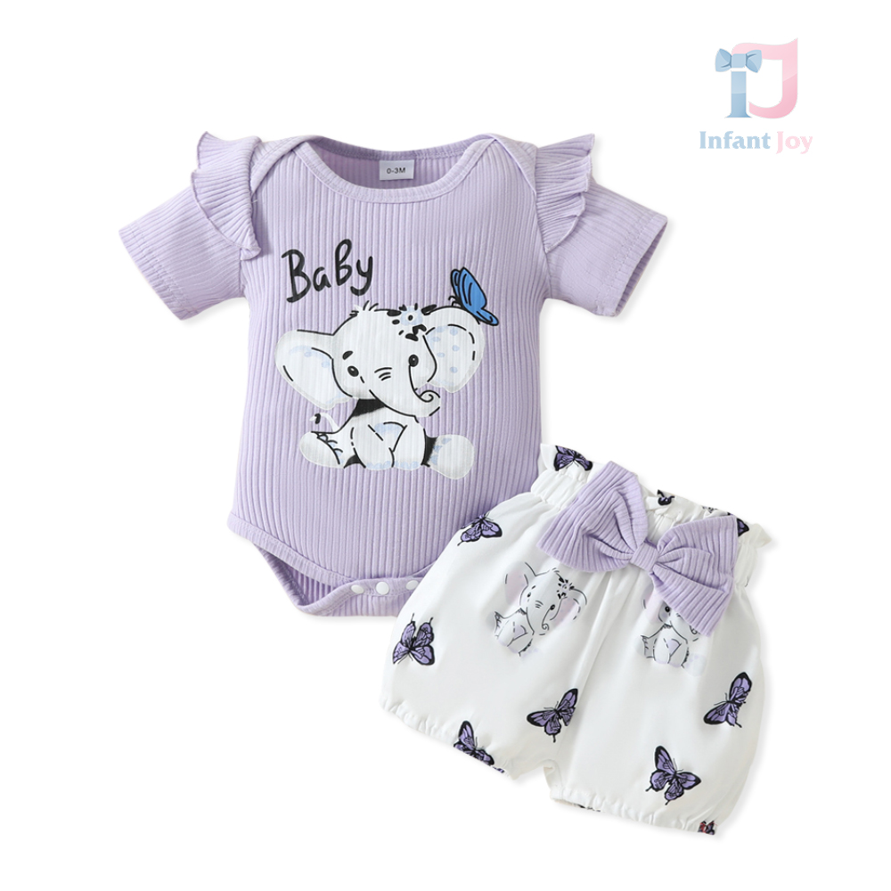 Set de 3 piese cu body, bucle și bentiță Mini Elephant Violet