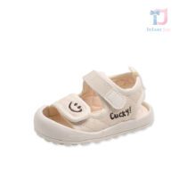 Sandale cu protecție pentru degete și închidere cu velcro Beige Rhombus