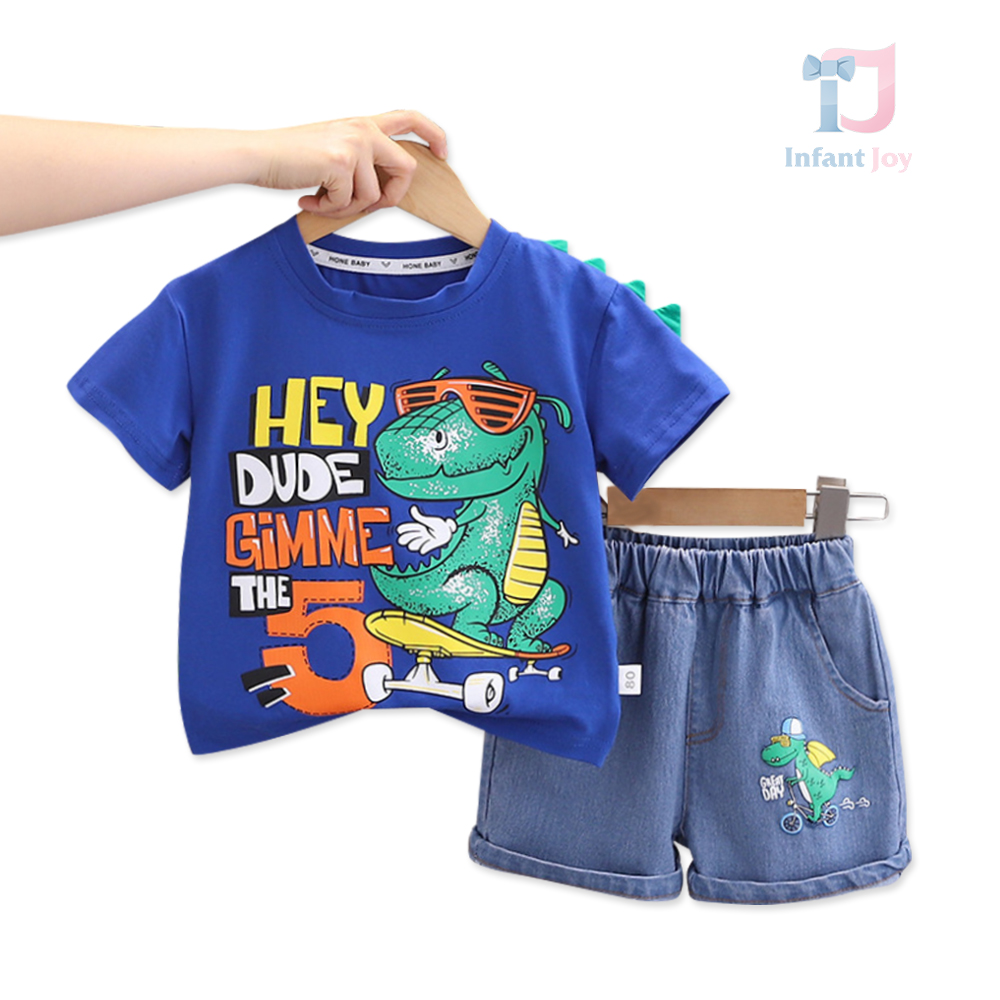 Set de 2 piese cu pantaloni scurți din denim și elemente 3D Dino Skater