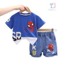 Set de 2 piese cu pantaloni scurti, din denim și elemente 3D Spider Limited Blue