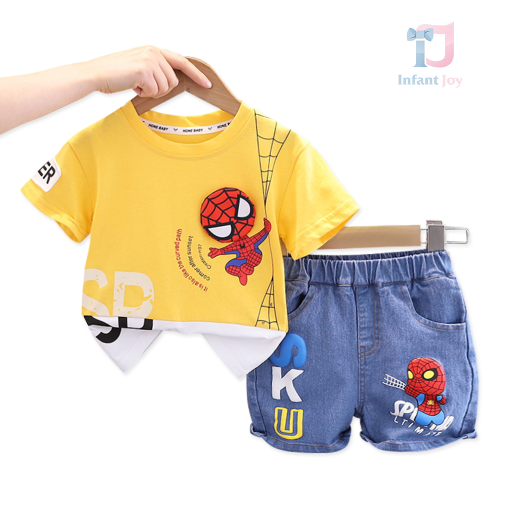 Set de 2 piese cu pantaloni scurti, din denim și elemente 3D Spider Limited Yellow