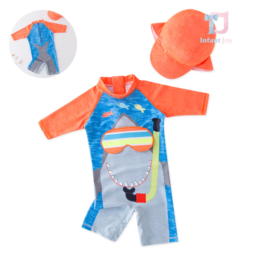 Set costum de baie de 2 piese cu pălărie Cool Beach Shark