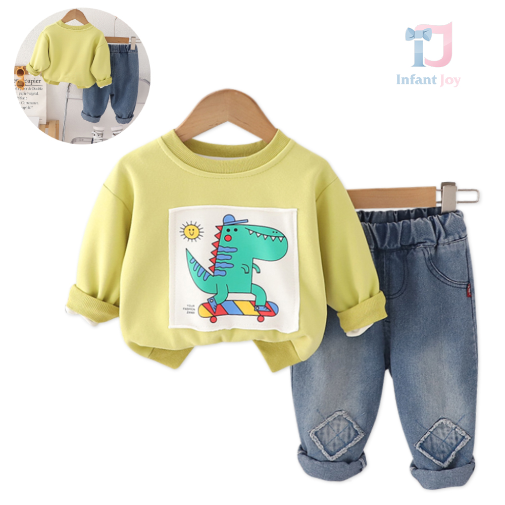 Set de 2 piese cu pantaloni din denim și cusături moderne Dino Skateboarder