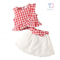 Set de 3 piese cu top, fusta din dantela bumbac si curea French Dreamland Red