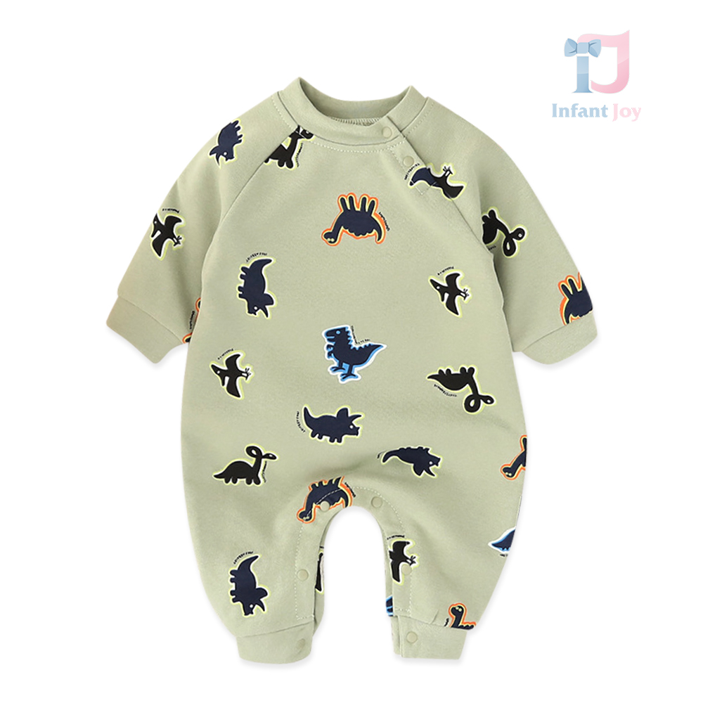 Salopetă din bumbac imprimat cu nasturi tic-tac Dino In Green