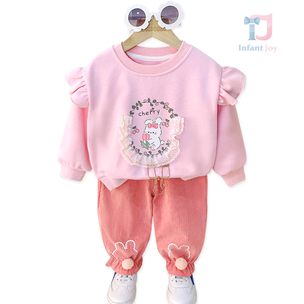 Set de 2 piese cu pantaloni și bucle adăugate Cherry Bunny Pink