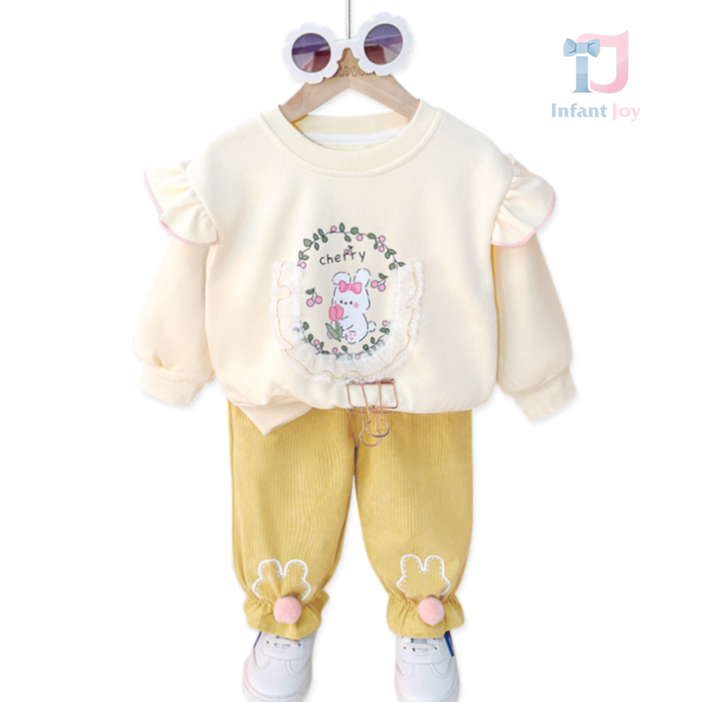 Set de 2 piese cu pantaloni și bucle adăugate Cherry Bunny Yellow