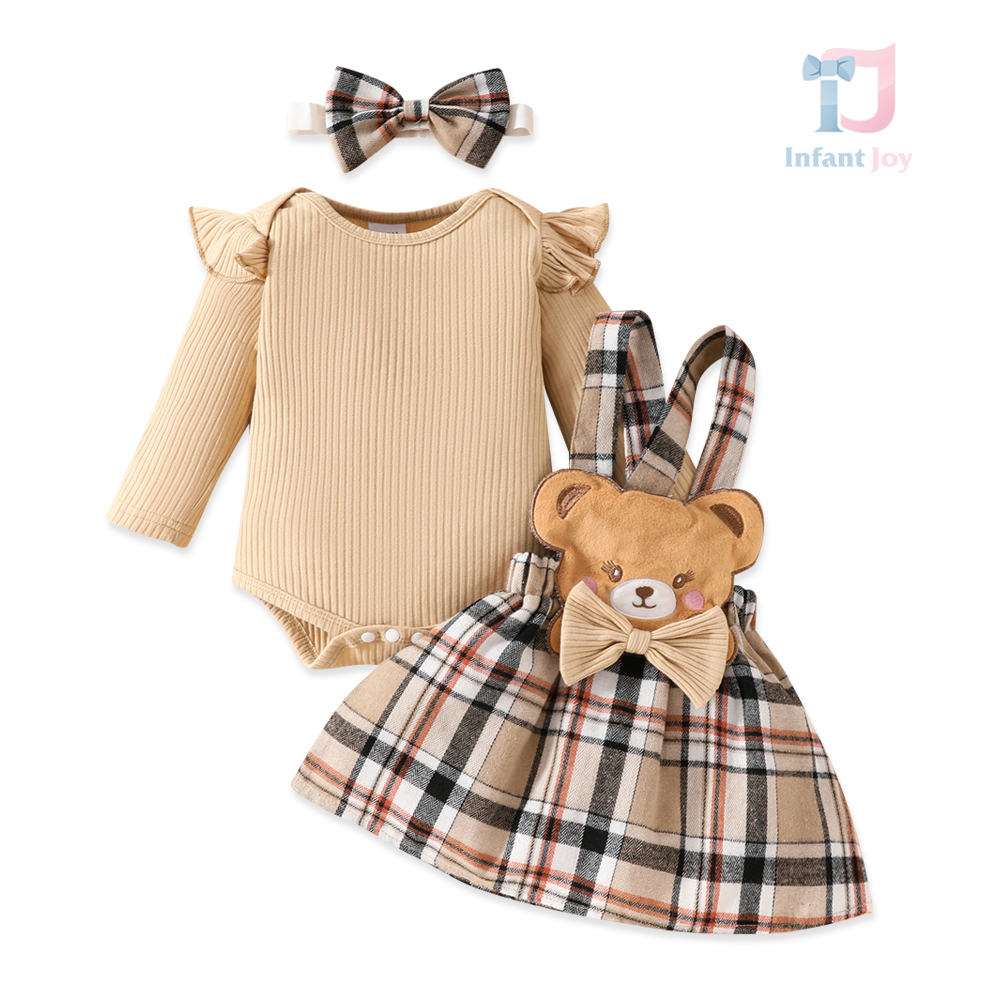 Set de 3 piese fusta din lana, body cu bucle si bentita Coquettish Bear