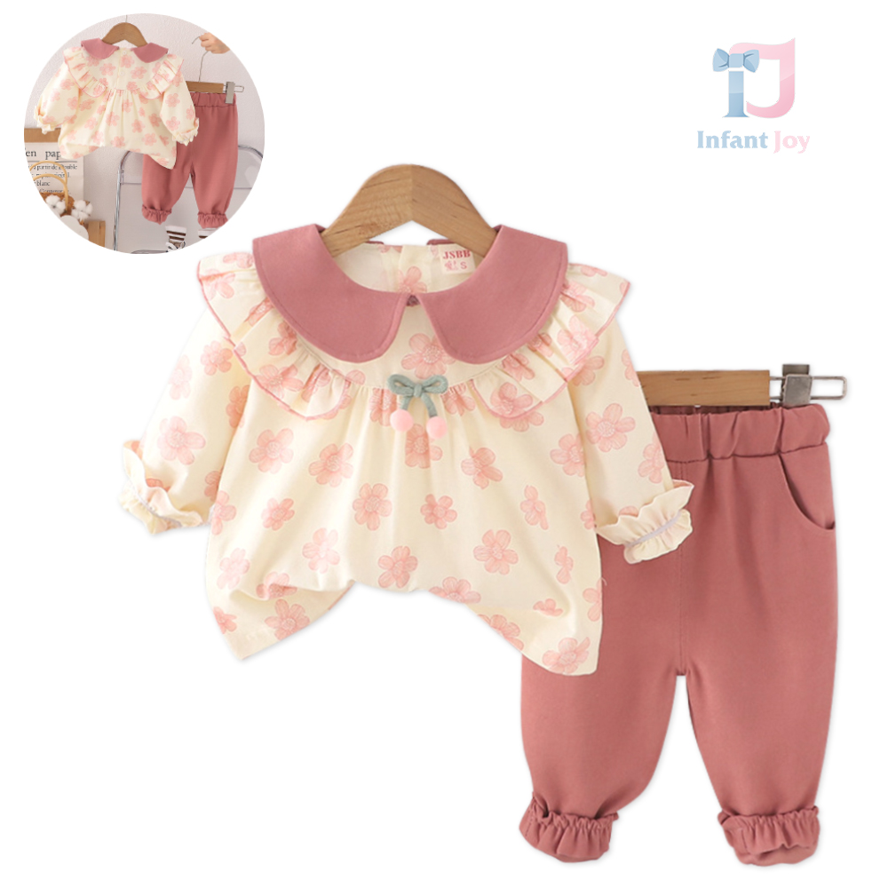 Set de 2 piese cu guler frumos, bucle și cireșe 3D Pink Primrose