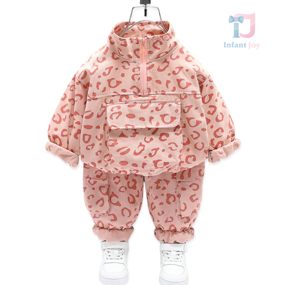 Set sport de 2 piese cu jachetă bomber și guler înalt Skypink Leopard