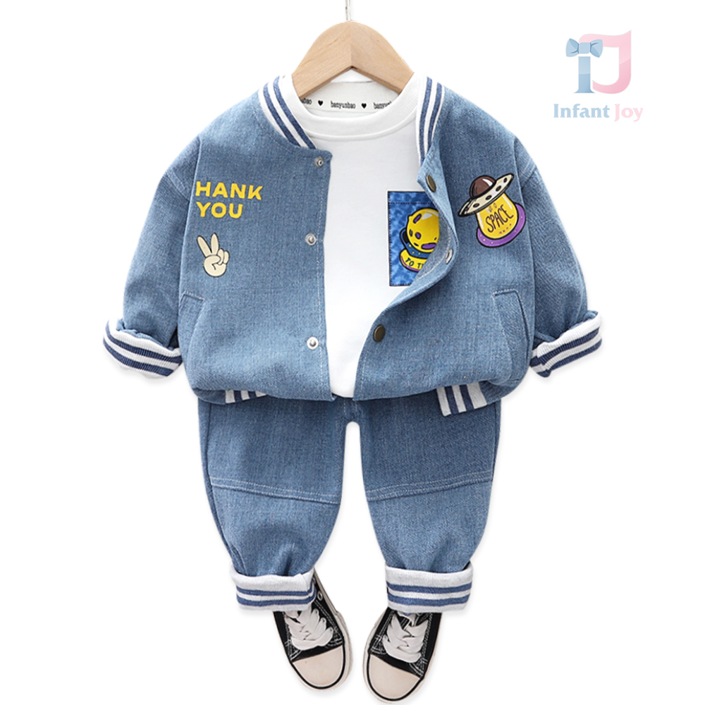 Set premium de 3 piese denim cu bluză Space Boy