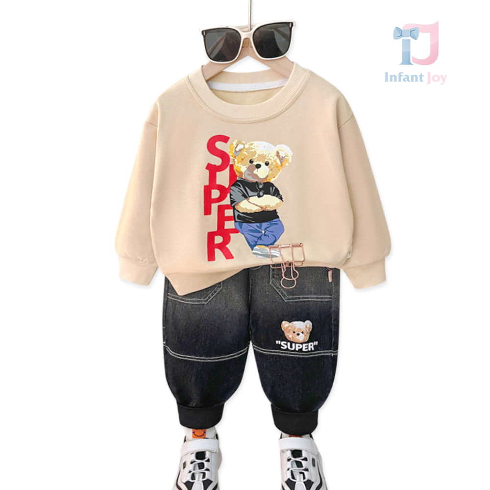 Set de 2 piese cu denim închis la culoare și imprimeuri Super Bear
