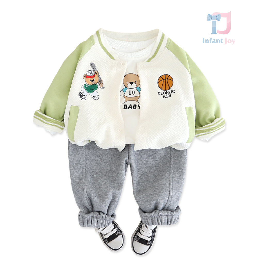 Set sport de 3 piese cu jachetă bomber și broderie Baseball Bear Boy