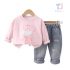 Set de 2 piese cu pantaloni din denim și elemente 3D spectaculoase  Honey Bear Delight Pink