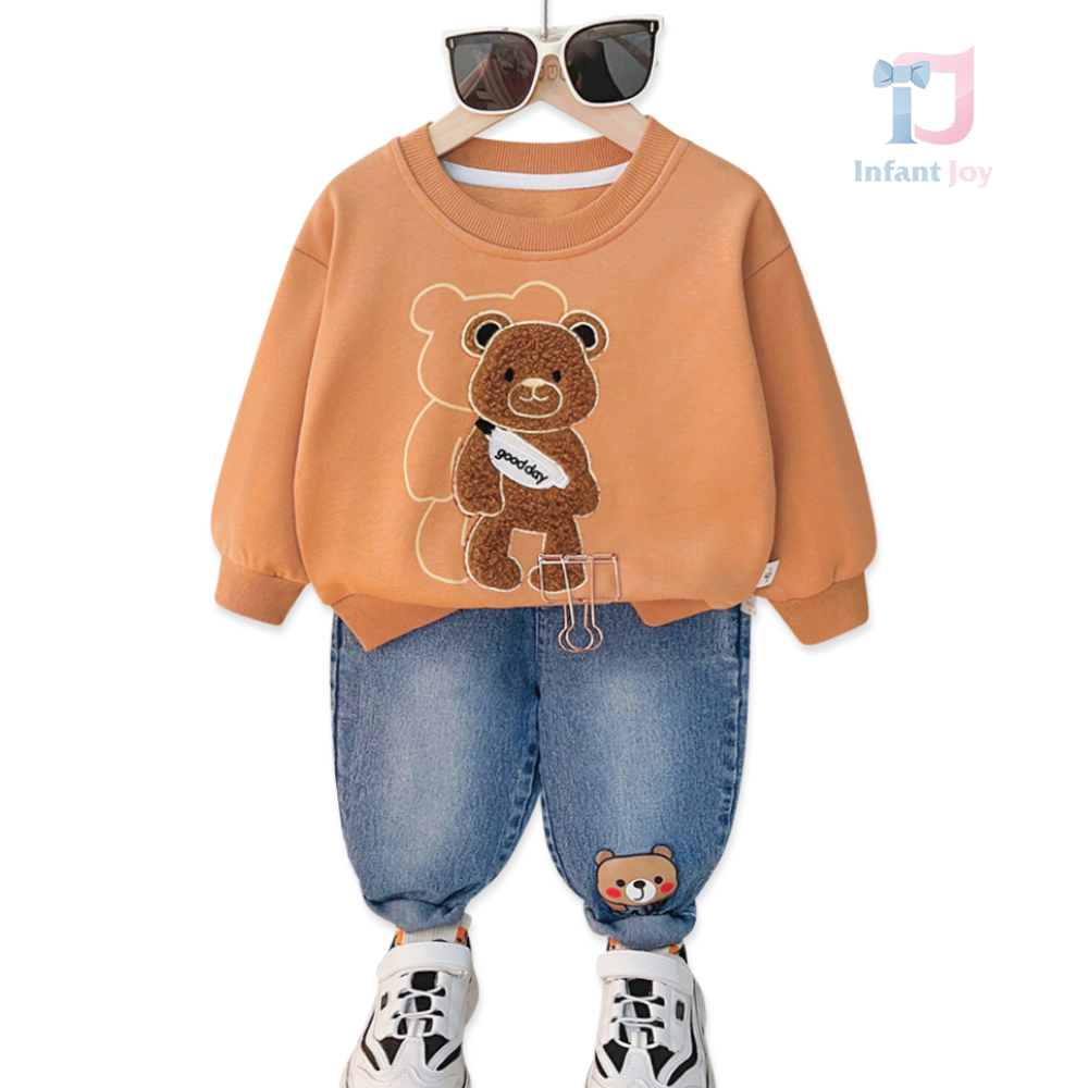 Set de 2 piese cu pantaloni din denim și aplicație în relief Bear Shadow