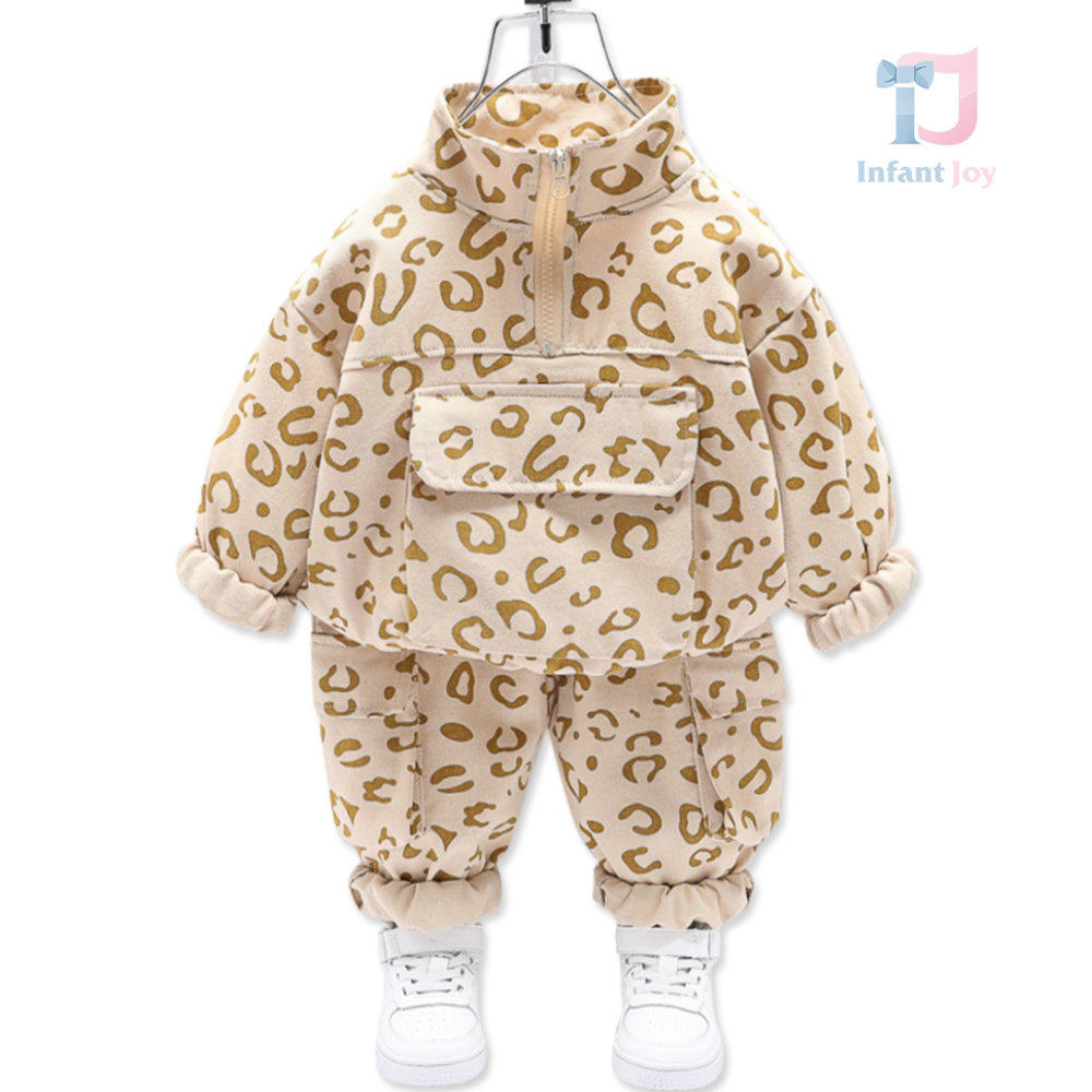 Set sport de 2 piese cu jachetă bomber modernă și guler înalt Beige Leopard