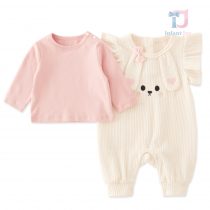 Set premium de 2 piese cu salopetă din tricot fin, cu bucle adăugate + bluză spectaculoasă Bunny Charm