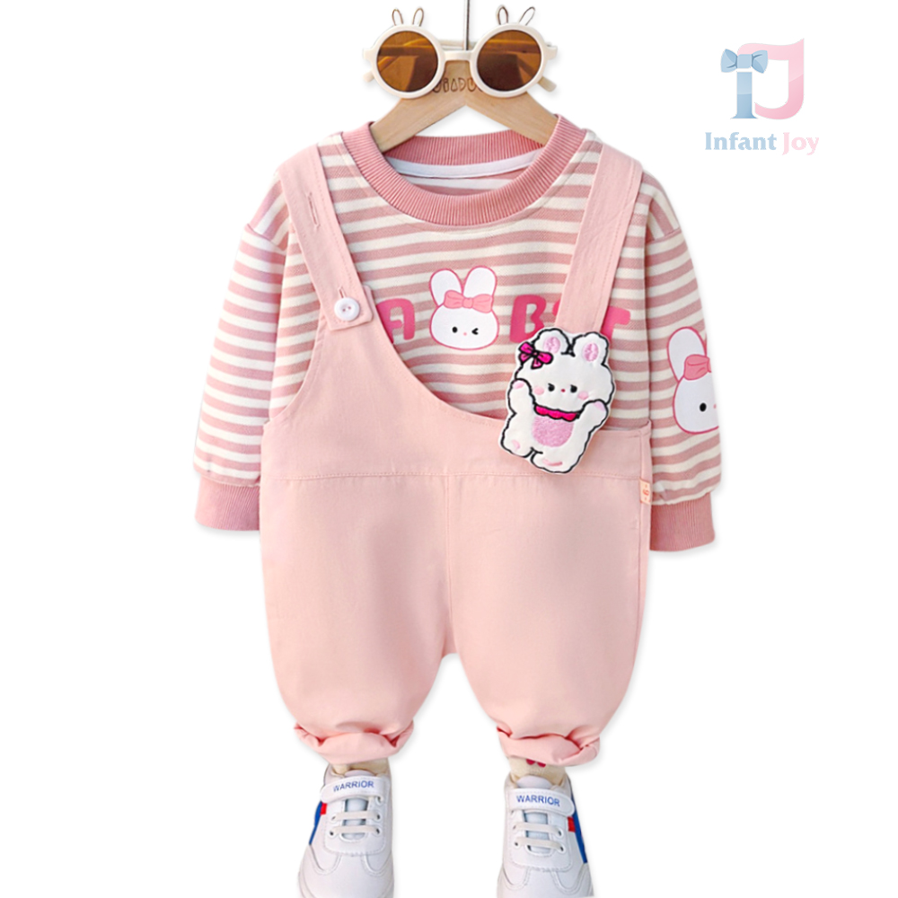 Set de 2 piese cu salopeta cu inchidere asimetrica Bunny Pink Agenda