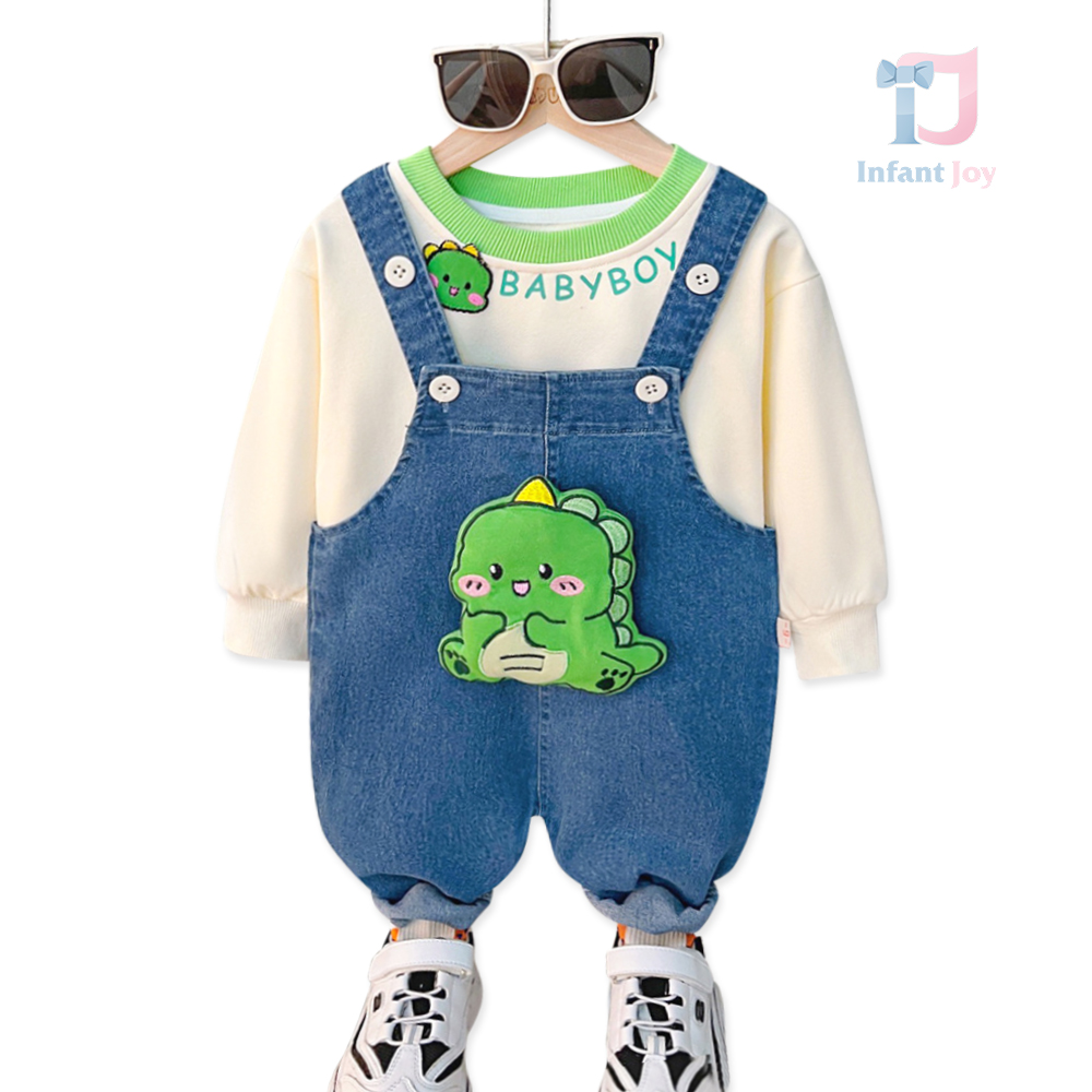 Set de 2 piese cu salopete din denim și aplicații 3D Baby Croco Boy