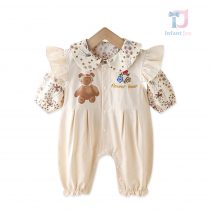 Set Premium de 2 piese, salopetă cu bucle și cămașă cu guler „Peter-Pan” Flower Bear