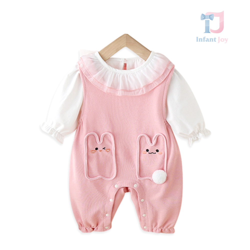 Set premium de 2 piese cu salopetă din tricot fin, elemente 3D și cămașă cu bucle Cuddle Bunny