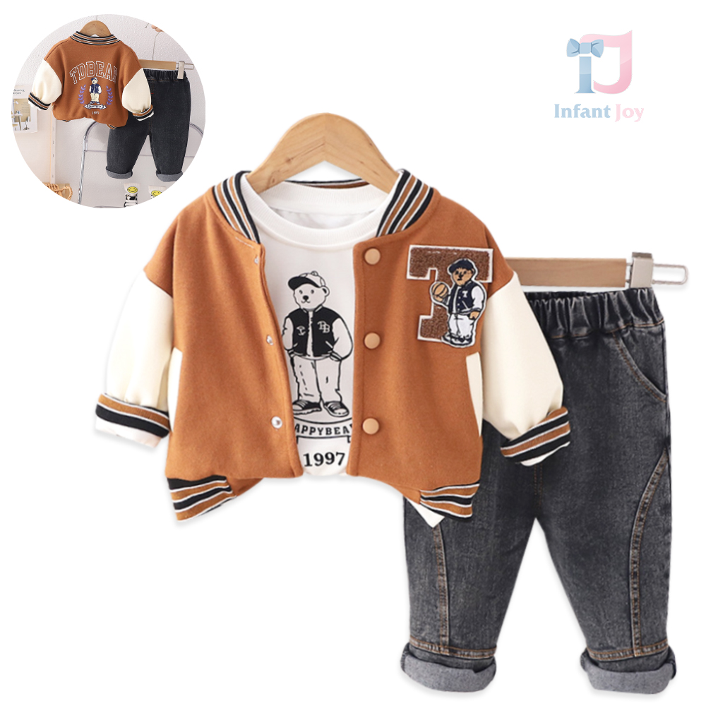 Set de 3 piese cu jacheta bomber, bluză și pantaloni din denim Let`s Play Basketball