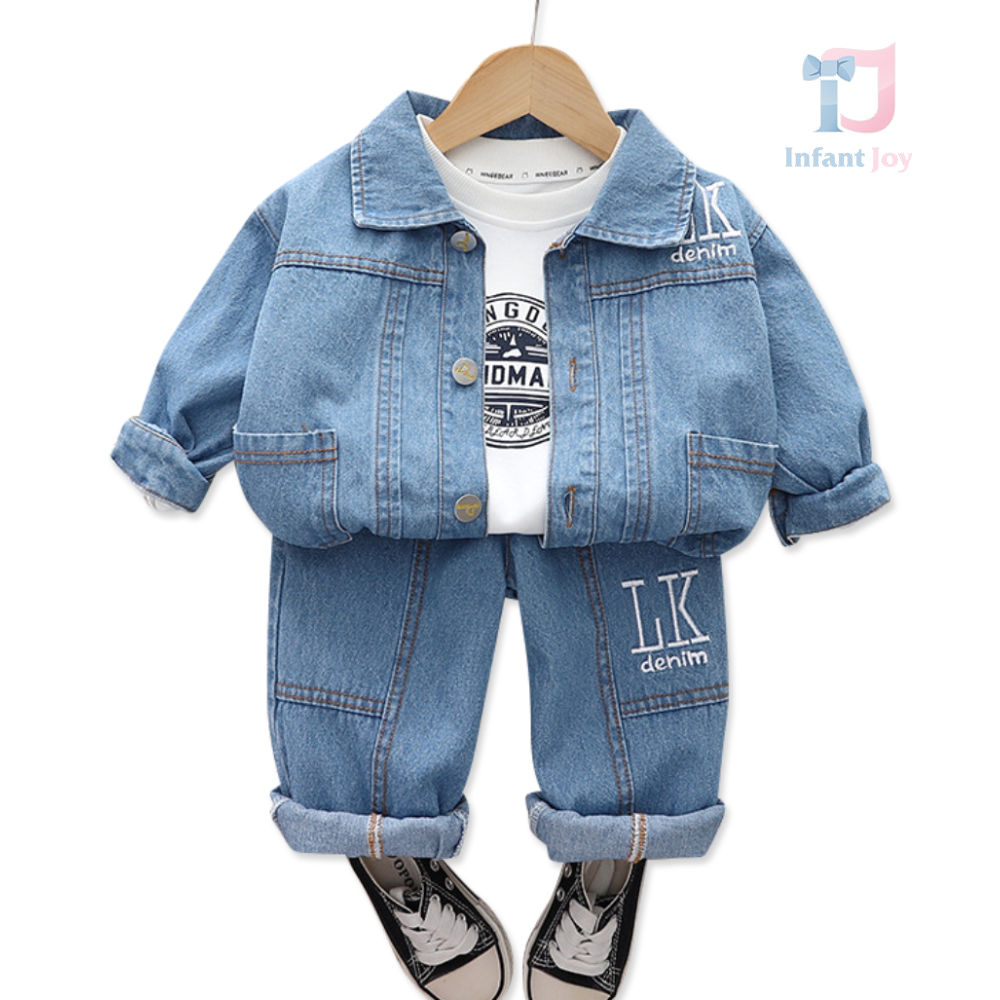 Set de 3 piese din denim cu broderie modernă LK Denim