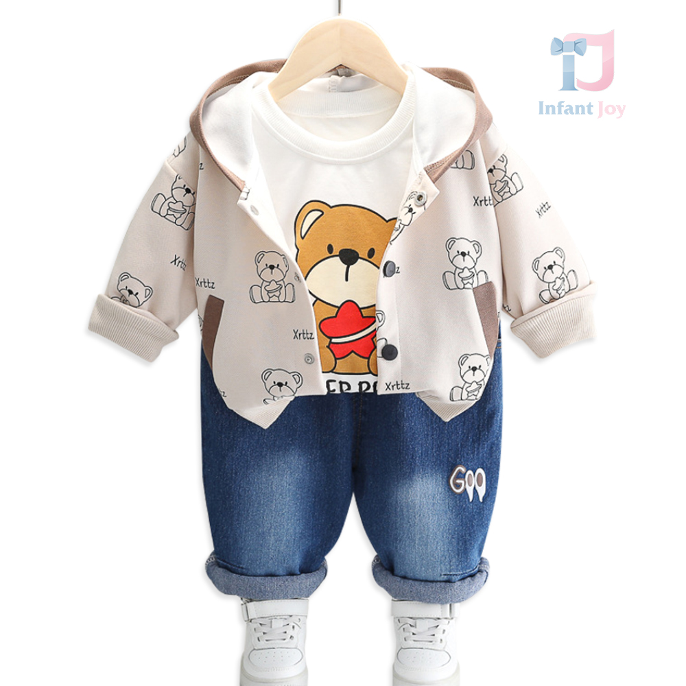 Set de 3 piese cu jacheta bomber și pantaloni din denim Teddy’s Cozy Day