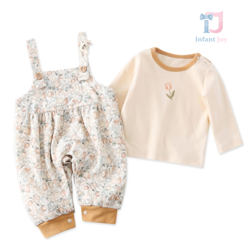 Set premium de 2 piese cu salopetă florală și bluză Tulip Garden