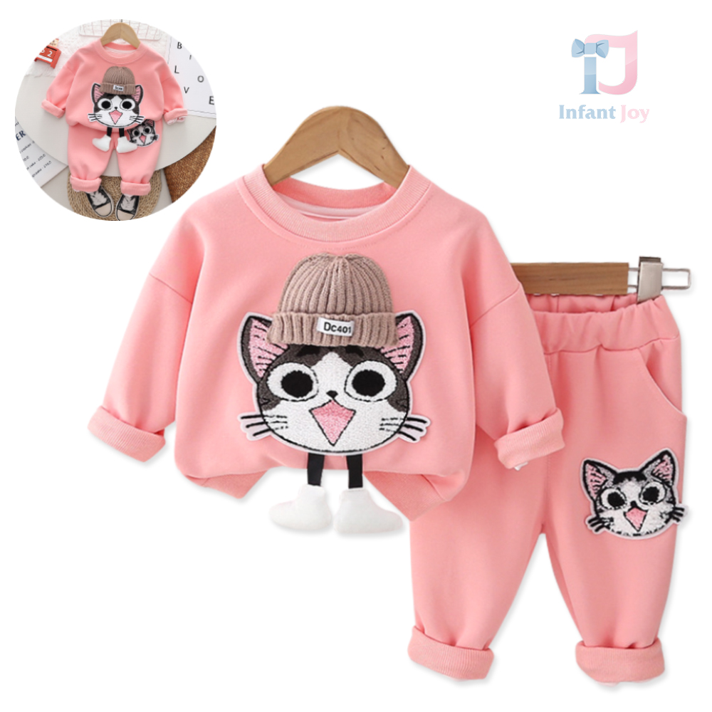 Set sport de 2 piese cu aplicații moderne adăugate și elemente 3D Beanie Cat Pink