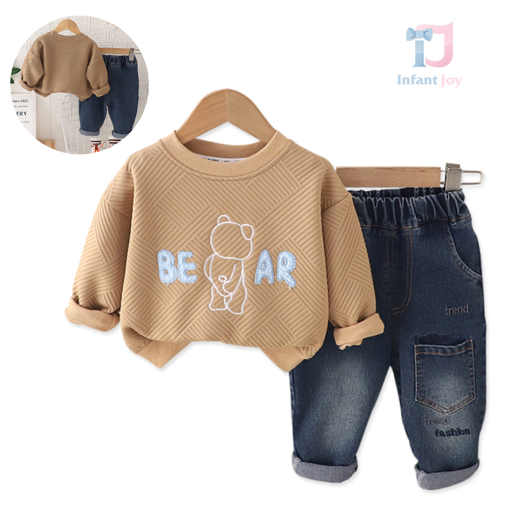 Set de 2 piese cu blugi si o bluza cu efect de relief Cozy Bear