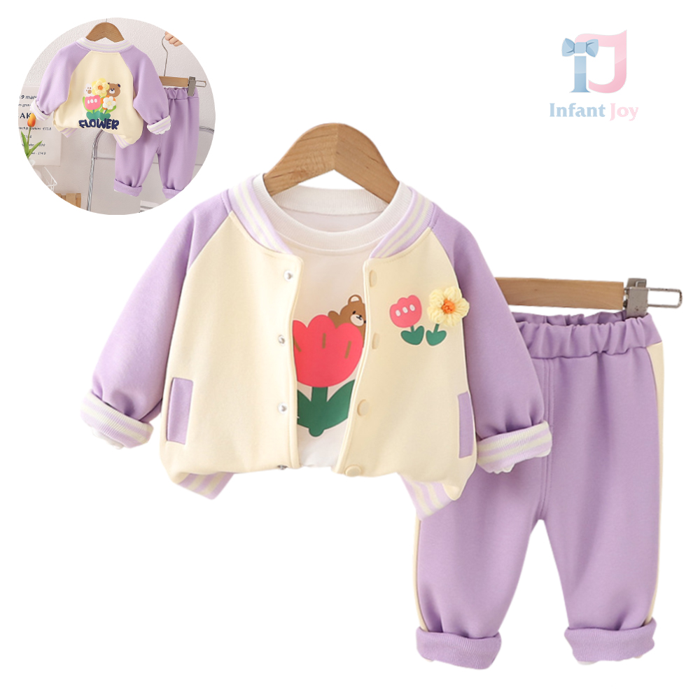 Set sport de 3 piese cu jachetă/bomber și imprimeuri adăugate Floral Teddy Lilac
