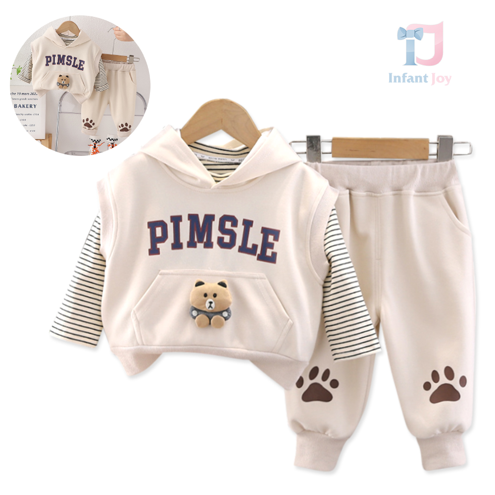 Set de 3 piese cu un hanorac modern cu mânecă scurtă cu glugă Pimslé Bear