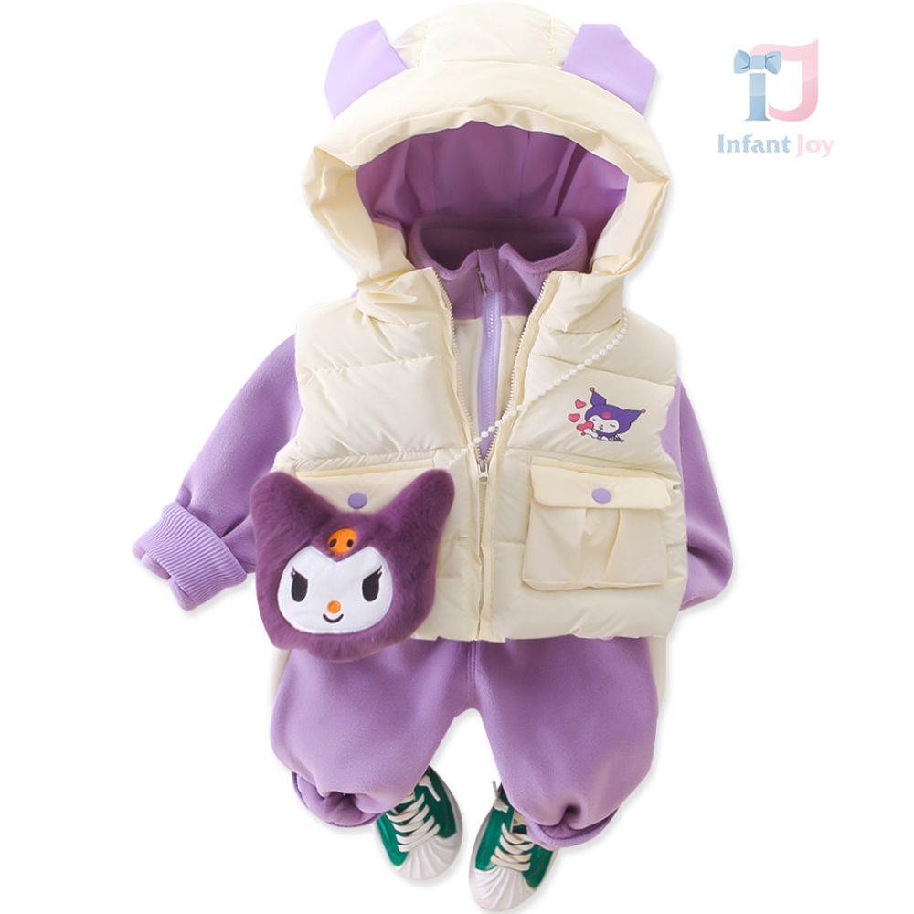 Set matlasat, sportiv, de 4 piese cu o vestă impermeabilă și un pandantiv frumos Puffy Kitty Lilac