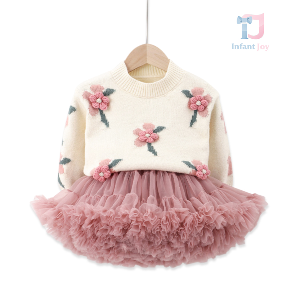 Set premium de 2 piese cu pulover și fustă cu tutu Chic Blossom