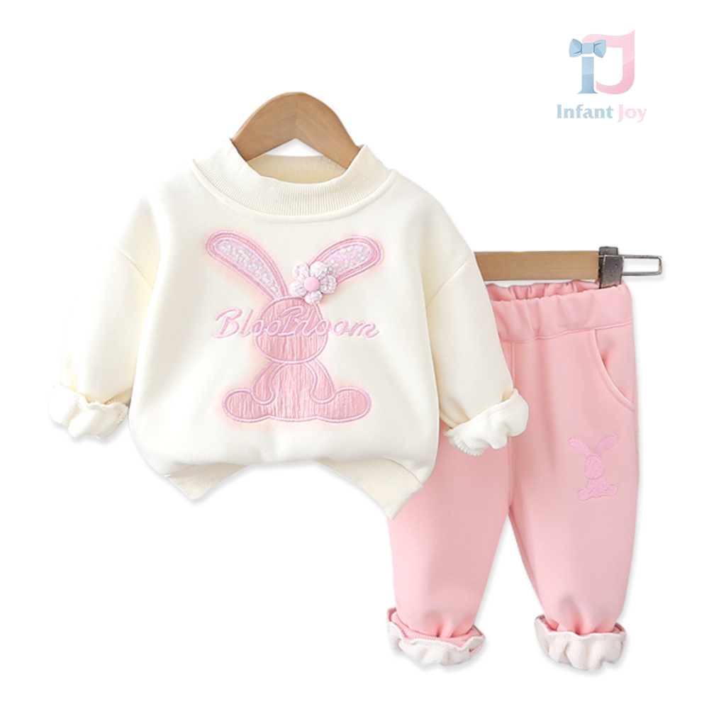 Set matlasat de 2 piese cu broderie spectaculoasa si element 3D Bloo Bloom Pink