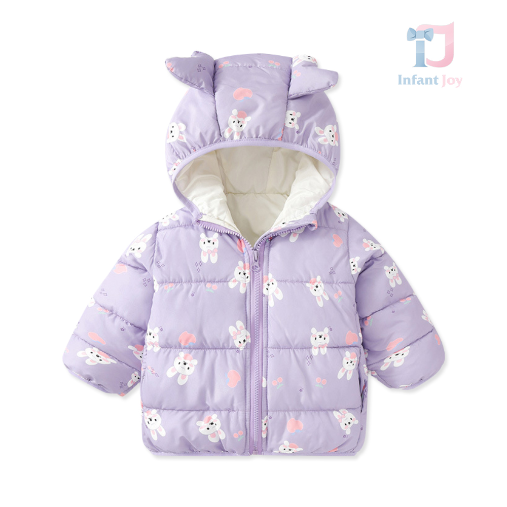 Geaca matlasata cu umplutura din puf ecologic si gluga cu urechi Lavender Bunny