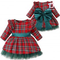 Rochie de sărbătoare cu volane și fundă mare Christmas Tartaness