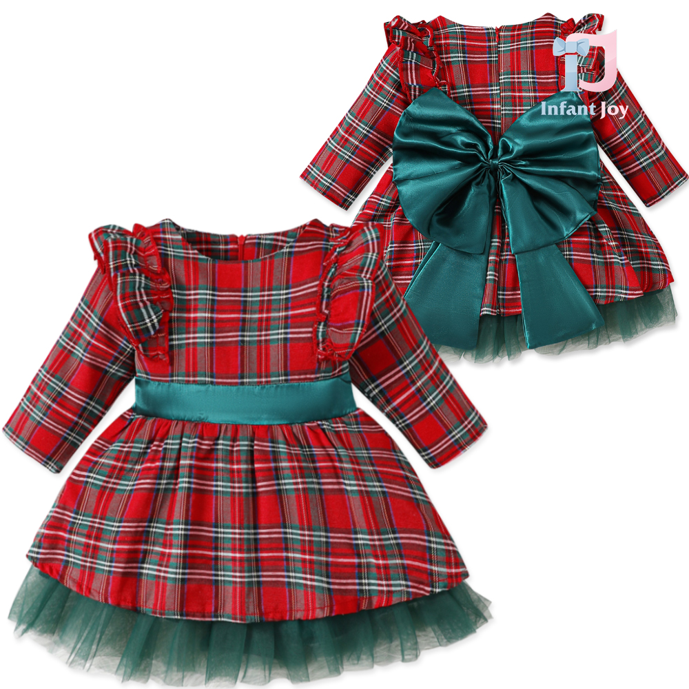 Rochie de sărbătoare cu volane și fundă mare Christmas Tartaness