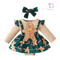 Rochie de sărbătoare de 2 piese cu motive de Crăciun și bentiță pentru cap Gingerbread