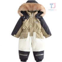 Combinezon impermeabil / Echipament de schi cu glugă și blană eco bogată Arctic Explorer Olive