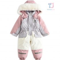Combinezon impermeabil / Echipament de schi cu glugă și blană eco bogată Arctic Explorer Pink