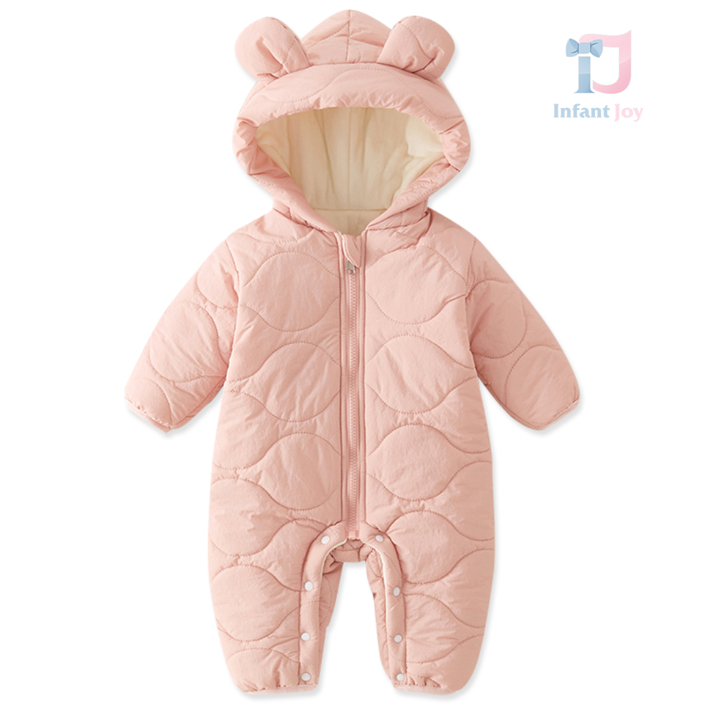 Combinezon impermeabil de iarnă matlasat cu vată plușată și glugă cu urechiușe 3D Cuddle Hug Pink