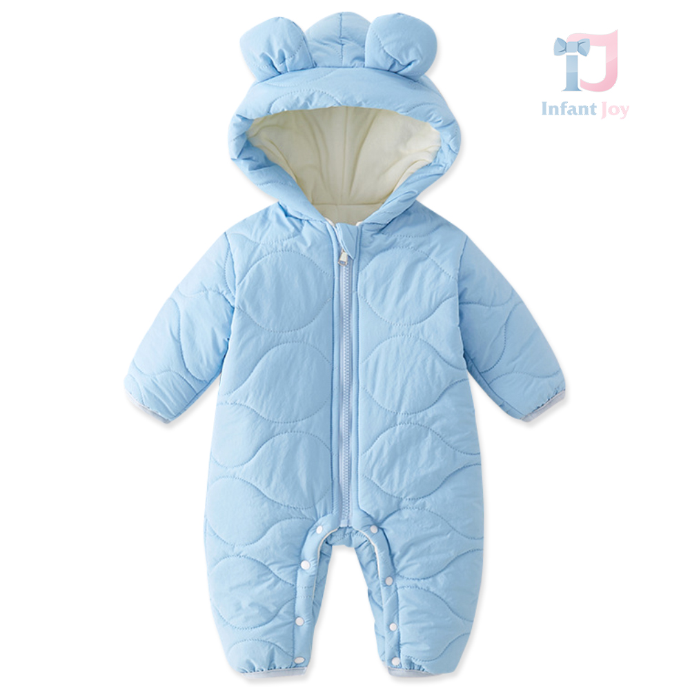 Combinezon impermeabil de iarnă matlasat cu vată plușată și glugă cu urechiușe 3D Cuddle Hug Skyblue