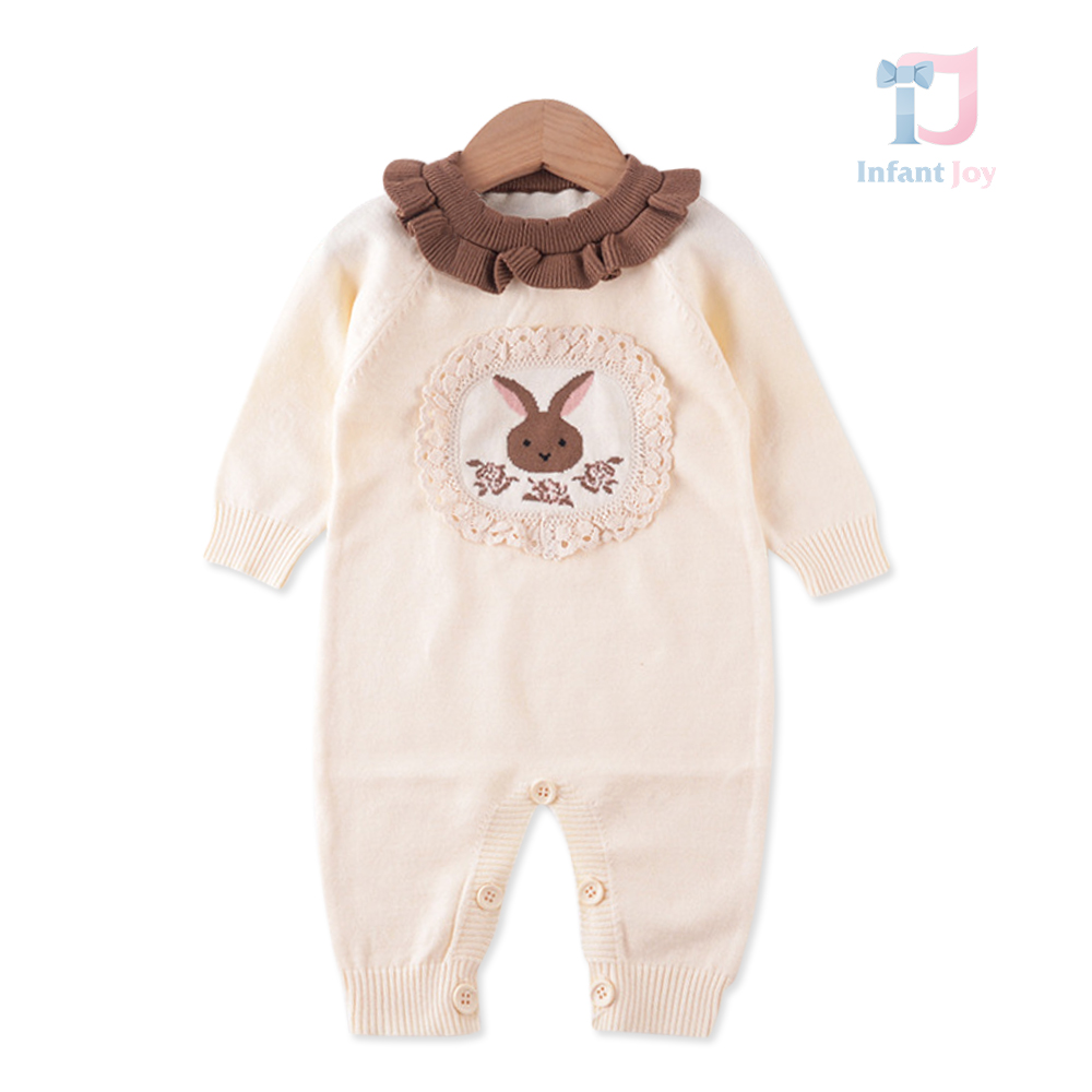 Salopetă premium din tricotaj fin cu dantelă și volane Pastel Bunny Vanilla