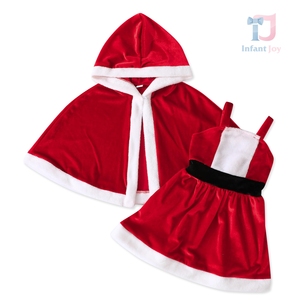 Set de Crăciun din 2 Piese, din Catifea – Rochie și Poncho cu Glugă Santa’s Little Helper