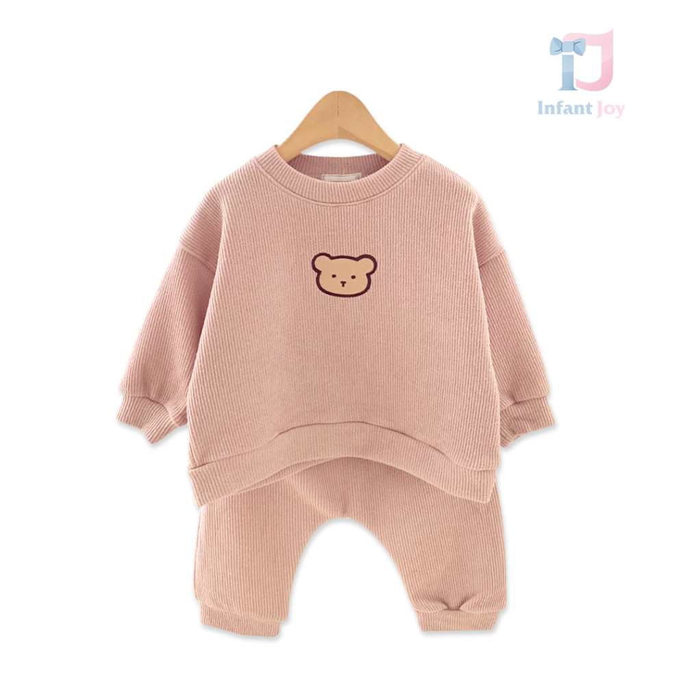 Set de 2 piese cu tricot în relief şi aplicații spectaculoase Gentle Bear Pink