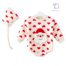 Set Crăciun de 2 piese cu body cu mânecă lungă, element 3D și căciulă Santa’s Baby Hearts